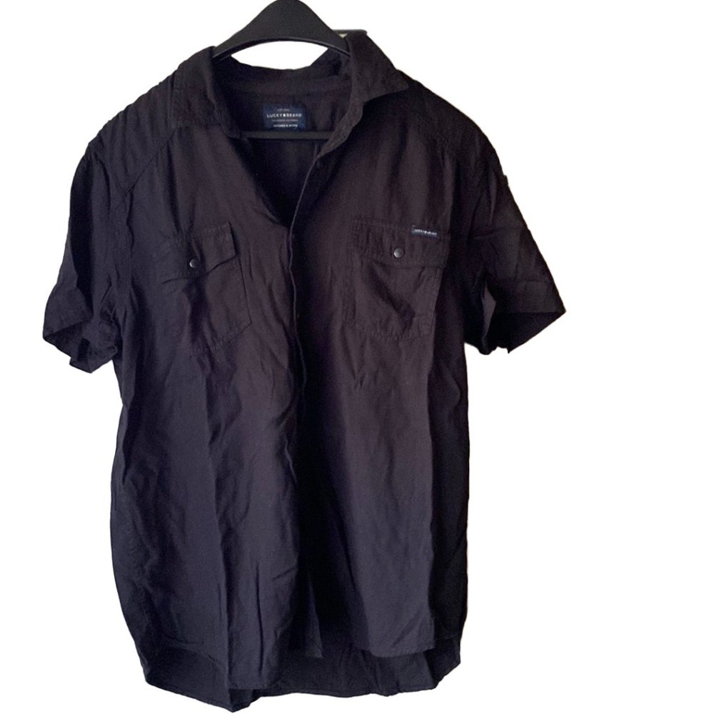 Lucky Brand Button Up Short Sleeve Shirt size XL black